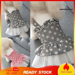 Oppo_dog vestido de impresión a cuadros con volantes dobladillo de algodón agradable a la piel vestido de mascota para el verano