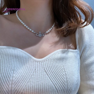 collar de perlas para mujeres simple cadena estilo coreano astronauta saturno planeta charm colgante plata collar accesorios de moda