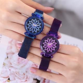 Reloj de cuarzo con superficie geométrica de lujo para mujer/reloj de cuarzo con hebilla magnética con diseño de flor de la suerte