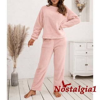 Conjunto De Pijama De felpa De color sólido para mujer