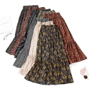 Especial spotRetro Floral falda de las mujeres nueva cintura alta mostrar cubierta delgada entrepierna falda larga de longitud media impreso falda plisada (1)