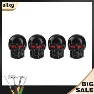 (LY) 4 tapas universales de cráneo negro para neumático, válvula de neumático, tapas de polvo