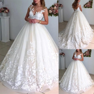 Vestido elegante De fiesta Vestidos De boda 2021 Illusion cuchara Mangas V espalda Exquisite Lace Apliques Vestidos De novia Vestidos De novia (1)
