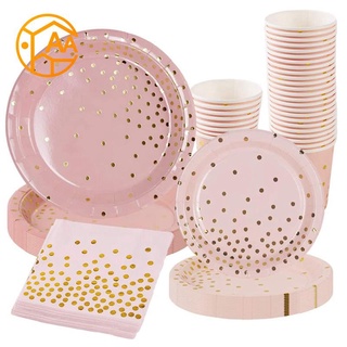 96 pzs platos de papel y servilletas de punto de oro rosa para fiesta de bodas/baño nupcial compromiso fiesta de cumpleaños