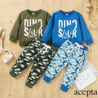 Pft7-boys Casual letras y dinosaurio impreso patrón jersey+pantalones conjunto