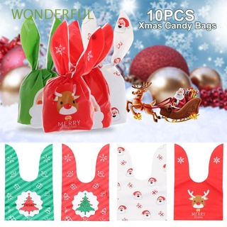 Maravillosa 10 bolsas de plástico para galletas, caja de regalos, feliz navidad, bolsas de caramelo de navidad, conejo, oreja larga, año nuevo, Santa Claus, decoración del hogar, caramelos, bolsa de regalo