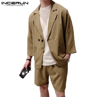 incerun hombres estilo coreano moda 3/4 manga blazer+elástica corto casual conjunto