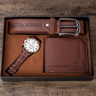 Conjunto de hombres bellamente envuelto reloj + cartera cinturón conjunto creativo combinación conjunto (6)