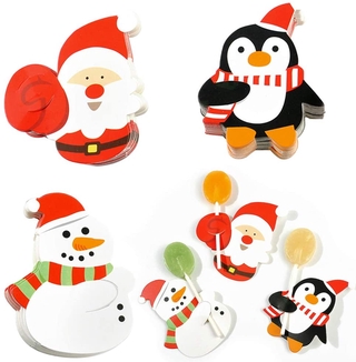 25Pcs Navidad Piruleta Tarjetas De Papel Decoraciones , Santa Claus Muñeco De Nieve Pingüino Para Caramelo Regalo Paquete De