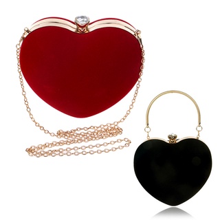 Heart Shaped Diamonds Women Evening Bags Chain Shoulder Purse Day Clutches Evening Bags For Party Wedding(Red)