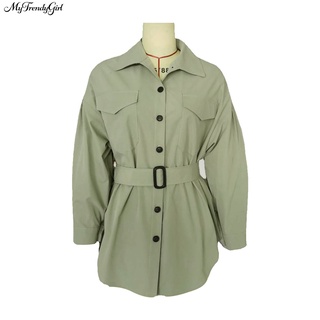 Mytrendygirl Camisa/abrigo Casual suave Slim Fit para mujer con bolsillos y Arc