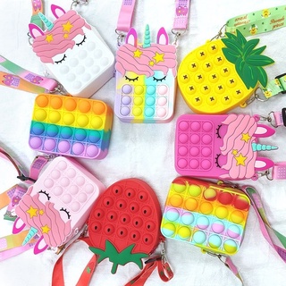 Bolso De mano pop-It Fidget juguetes unicornio monedero cartera fresa burbuja Sensory Aliviar estrés juguete mensajero Bolsa regalo Para niños