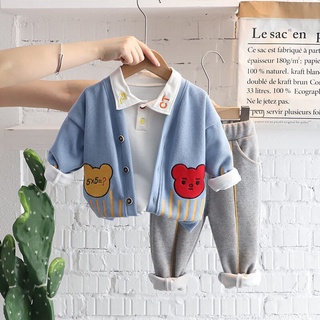 Traje de tres piezas de moda para bebés, primavera y otoño, suéter delgado para niños2021Nueva ropa de otoño para niños traje de moda