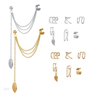 ctxl 7 piezas de clip de cartílago falso para orejas, diseño de cartílago, kit de pendientes no piercing, borla, pendientes de gota, set de joyas para mujeres