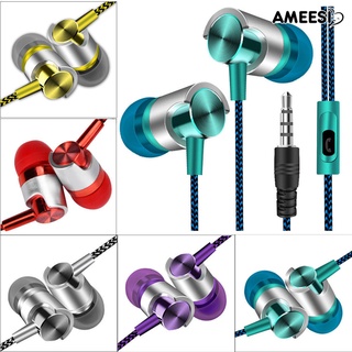 Ameesi moda trenzado con cable estéreo sonido Control de volumen teléfono portátil auriculares In-ear