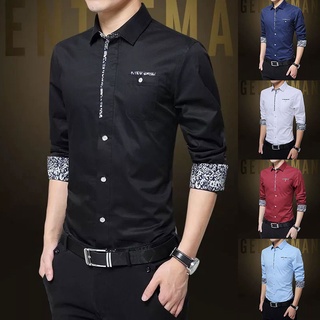Camisa de negocios camisa de los hombres camisa kemeja: camisa de manga larga de Color sólido de los hombres Slim Fit camisa Casual de moda
