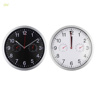 Div - reloj de pared de cuarzo silencioso de Metal, diseño de barrido, termómetro higrómetro