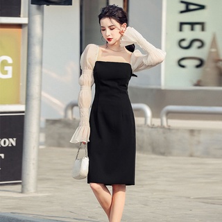 Vestido S-XL color negro Material poliéster burbuja manga celebridad vestido de noche para las mujeres banquete temperamento, delgado y delgado, puede usar vestido de textura en tiempos ordinarios