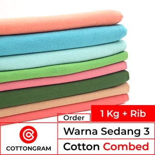 COTTON COMBED Premium algodón peinado T-Shirt Material Kiloan Color medio parte 3 paquete 1 Kg y Rib