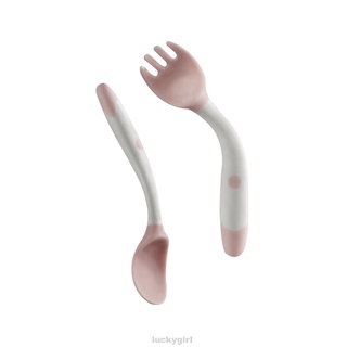Práctico cuchara tenedor con estuche de almacenamiento aprendizaje plegable suave autoalimentación bebé utensilios