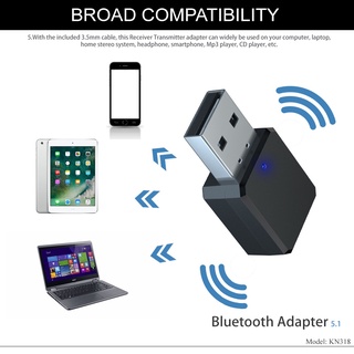 Kn318 Bluetooth 5.1 receptor de Audio de doble salida AUX USB estéreo coche manos libres llamada ** (9)