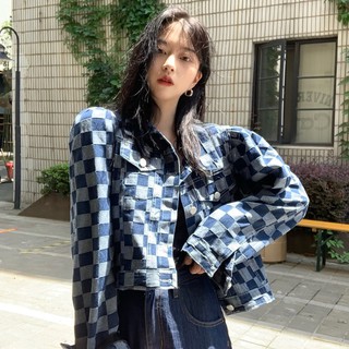 Estilo coreano chaqueta de mezclilla a cuadros chaqueta suelta top moda ropa de mujer
