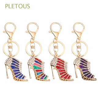 PLETOUS Gifts Rhinestone Chain Ornaments Diamond-studded Alloy Keychain Girls Woman Car Pendant Fashion Metal High Heels/Multicolor