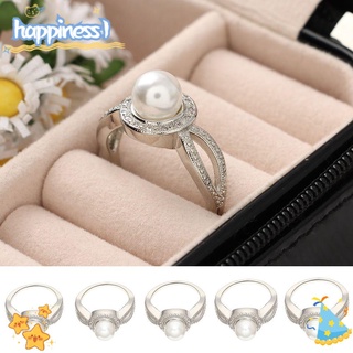 HAPPINESS Engagement Pearl Ring Vintage Jewelry White & Black Women Wedding Fashion Charm Gift Popular Accessories