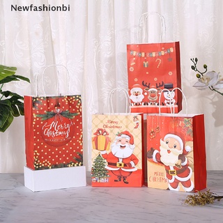 (newfashionbi) 12 bolsas de papel kraft de navidad santa claus bolsas de regalo con asa bolsa de embalaje en venta