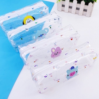 Kpop BTS moda PVC transparente papelería bolsa de almacenamiento BT21 lindo dibujos animados estuche ventiladores