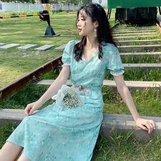 Floral vestido largo de las mujeres Casual vestido de longitud media (1)
