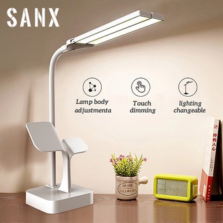 Sanx LED lámpara de mesa doble cabeza regulable plegable USB recargable cuidado de los ojos Sensor táctil Control Flexible lámpara 3 modos de luz regulador estudio lámpara de escritorio