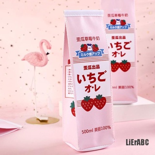 [LiErABC] 1 estuche creativo de cuero PU de fresa caja de leche lindo estuche Kawaii