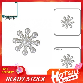 pat_ 100pcs copo de nieve artificial flatback perla navidad tarjeta hacer manualidades