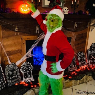 Juego de disfraz de Halloween creativo de Santa Claus sombrero Top botas de pelo verde monstruo máscara guantes Cosplay disfraz