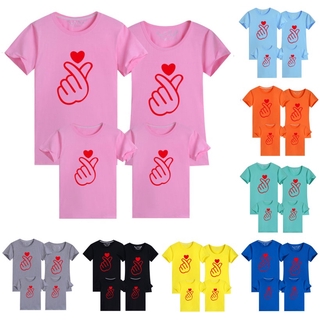 95 algodón de dibujos animados patrón amor impresión camiseta familia conjunto/pareja conjunto de mangas cortas rosa camisetas