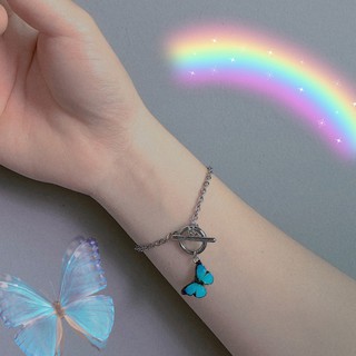 Pulsera de mariposa azul colgante Simple hebilla cadena pulsera mujer joyería accesorios