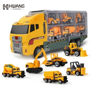 7pcs amarillo camión coche portátil contenedor de transporte camión coche de aleación modelo de coche big mac camión de carga juguetes de los niños coche (1)