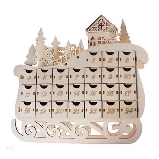 scli trineo madera advent calendario cuenta atrás navidad fiesta decoración 24 cajones con luz led adorno