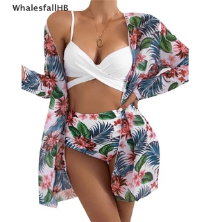 (whalesfallhb) Push-Up Estampado Floral Bikini Traje De Baño Mujeres 3PCS Cintura Alta Conjunto Trajes En Venta (8)