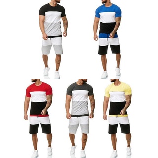 Ern-Juego de ropa deportiva de estilo deportivo 2 piezas, bloqueo de Color, manga corta, cuello redondo, camiseta con pantalones cortos