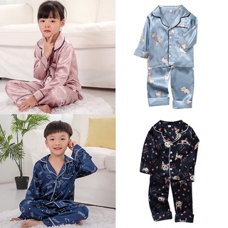 babyya niño niños bebé niños niñas de dibujos animados animales tops+pantalones pijamas ropa de dormir trajes