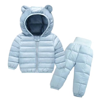 Toddler Baby Winter Solid Windproof Coat Hooded Warm Outwear Pants Outfits Sets (1)