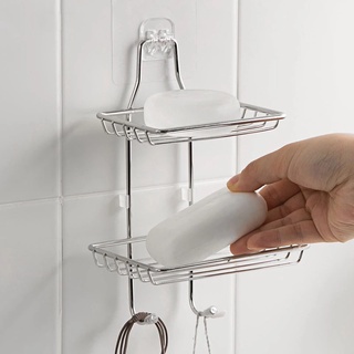 Estante de jabón para colgar en la pared de la ducha de acero inoxidable con ganchos/autoadhesivo montado en la pared de drenaje estante de jabón titular de almacenamiento/organizador de bandeja de baño (3)