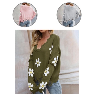 huiweiw Streetwear Loose Top Loose-fitting Warm Sweater V Neck for Daily Wear