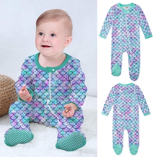 Infant Baby Boy Girl Mermaid Print Pajama Sleeper Zipper Footed Romper Jumpsuit ♥sjaded♥