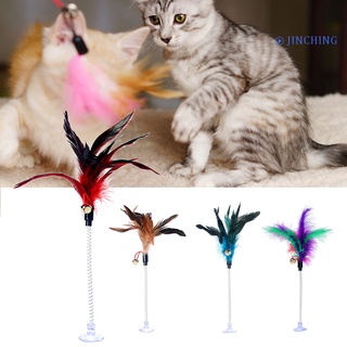[Jinching] divertida mascota gato pluma campana primavera ventosa elástica jugar juguete interactivo (1)