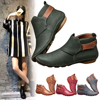 botas de cuero de tobillo otoño vintage zapatos de las mujeres cómodo tacón plano botas botas cortas