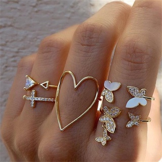2021 sets Vintage bohemio De corazón De mariposa color dorado anillos De Cristal geométrico Knuckle Midi anillos Para mujer joyería regalos