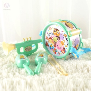 4 piezas de instrumentos de juguete para niños, Kit de tambor, martillo de arena, Kit de cuerno, juguetes educativos para bebés (1)